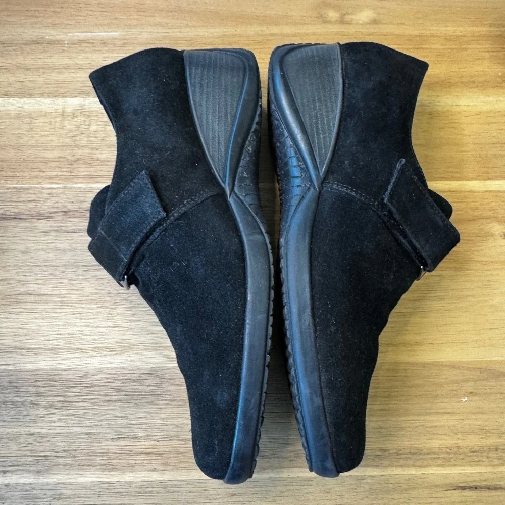 Aquatalia Marvin K Women 7.5 Black Suede Wedge Loafers Italy Comfort Boho‎